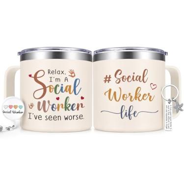 Imagem de Qtencas Presentes de assistente social para mulheres, presentes de agradecimento de assistente social, caneca de café de aço inoxidável para mês de trabalho social, presentes de aniversário de