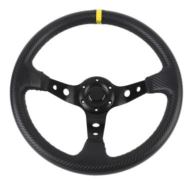 Imagem de EVGATSAUTO 14 Polegada Universal Racing Steering Wheel Com Botão Chifre Usado para Esporte Drifting Carros 6 Furo Hub Adaptador PVC e Alumínio Fibra De Carbono Olhar (Amarelo)