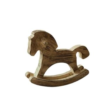 Imagem de IEUDNS Cavalo de balanço de madeira, decoração de mesa, decoração criativa, artesanato exclusivo, minimalista, coleção de souvenirs, estátua de cavalo, Marrom