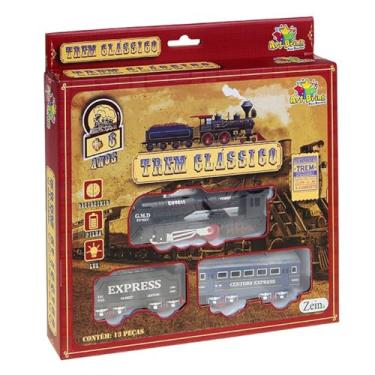 Imagem de Trem Clássico Express com Locomotiva e Vagões, Kit Ferroviário com Trilhos, 13 Peças, Brinquedo Infantil