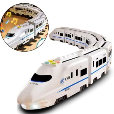 Imagem de Trem ferroviário de alta velocidade, 2025 Trem Bala c/SOM e LUZ -3 x AA - ABS - Brinquedo Interativo c/ 8 Vagões