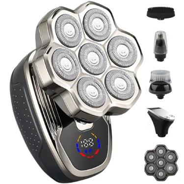 Imagem de Aparadores de cabeça para homens carecas, kit de cuidados com tela LED 7D recarregável com carga tipo C, barbeador elétrico à prova d'água IPX6 para homens, sem fio, recarregável, molhado/seco, crânio
