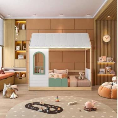 Imagem de Conjunto Cama Montessoriana Reversível Casinha Telhado, Led, Janela, G