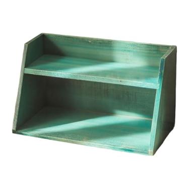 Imagem de SiaBiced Organizador de de madeira para canecas, porta-copos para chá, presentes, prateleira de armazenamento de madeira, organizador de mesa para, Azul Verde