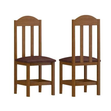 Imagem de Kit Com 2 Cadeiras De Jantar Madeira Maciça Estofado Safira Mel Material Sintético Marrom Nemargi