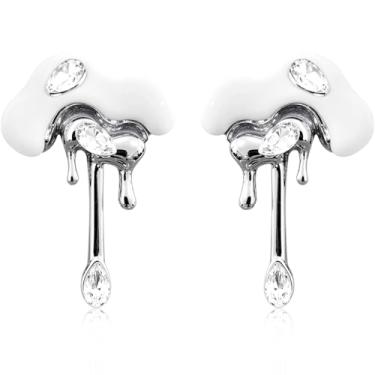 Imagem de JOONL Brincos de gota de cristal exclusivos com nuvens brilhantes personalizados, minimalistas, prata, gota d'água, brincos pendentes leves para mulheres, Medium, Metal, Sem pedra preciosa