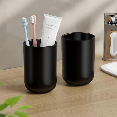 Imagem de MOPMS Copo de escova de dentes 380 ml, copo reutilizável inquebrável, 2 peças, porta-escovas de dentes de plástico antiderrapante para banheiro, preto