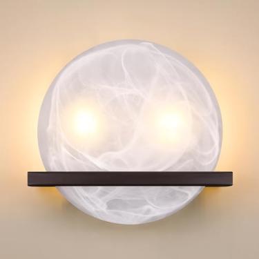 Imagem de Dolaimy House Arandela de parede de banheiro de vidro fosco redondo de 25,4 cm com 2 luzes de estilo conciso moderno, acabamento bronze polido a óleo para quarto, corredor, cabeceira