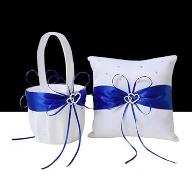 Imagem de Conjunto de travesseiro com cestas de florista e porta-anéis, cestas Fariy com strass de pérola, renda de cetim para meninas, anel para decoração de festa de cerimônia de casamento, 19 x 19 cm