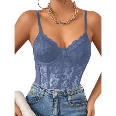 Imagem de Bodysuit Milumia, espartilho feminino de renda floral de malha transpa