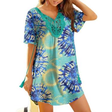 Imagem de Vestido de praia Ekouaer com capa de maiô e crochê de renda com decote