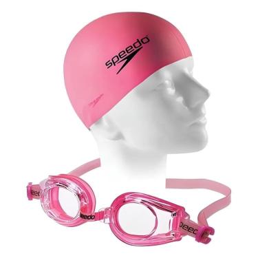 Imagem de Kit Óculos De Natação + Touca De Silicone Speedo Adu Rosa