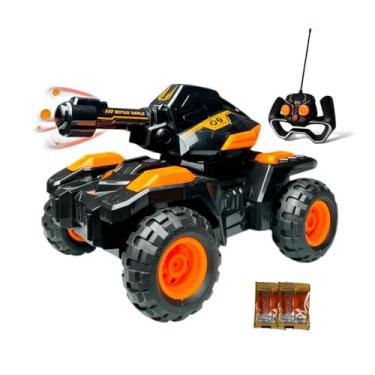 Imagem de Carrinho Controle Remoto Multifuncional, Atira Bolinhas de Gel, Plástico, Preto e Laranja, Luzes LED, Escala 1:12, Automático, 3 Pilhas AA, Para Crianças 3+ Anos