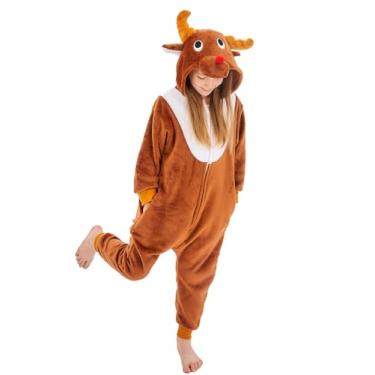 Imagem de GONAAP Pijama unissex adulto de rena café animal peça única cosplay pijama (rena café, 4-5T), Marrom