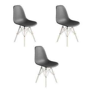 Imagem de Conjunto 3 Cadeiras Eames Estilo Moderno em Ferro Branco com Assento C