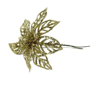 Imagem de Enfeite Decorativo Flor Vazada C/ Glitter 17,5cm - Niazitex, OURO