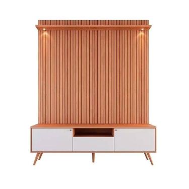 Imagem de Rack Bancada Com Painel Para Tv De Até 70 Rivire 1 Porta Jequitibá Ripado 3d-off White