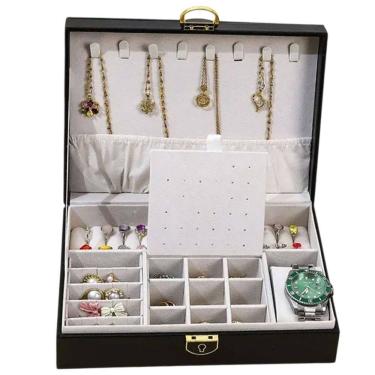 Imagem de Porta Joias Pulseira Anel Brinco Cordao Relogio Acessorio Caixa Estojo Penteadeira Bancada Armazenamento Organizaçao