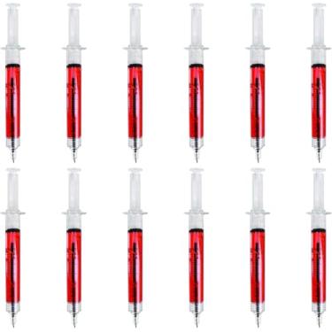 Imagem de KCHEX Conjunto de 12 canetas esferográficas vermelhas em forma de seringa para enfermeiras hospitalares/tinta preta/nova
