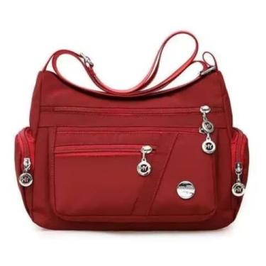 Imagem de Bolsa tiracolo de nylon para mulheres, com vários bolsos, leve, bolsa carteiro versátil de grande capacidade, Vinho tinto, Tendência