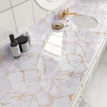 Imagem de Skyblur Papel de contato de mármore dourado rosa para bancadas, papel de parede de mármore à prova d'água, papel de contato brilhante removível, para cozinha, banheiro, prateleira, forros, adesivos de