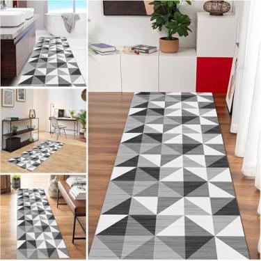Imagem de Tapete De Corredor Antiderrapante, Lavável, Geométrico, Preto, Cinza, Extra Longo, Estreito, Para Corredor De Entrada, Capacho De Hotel - Largura 60 Cm, 70 Cm, 80 C, 60×450cm/2ft×14.8ft