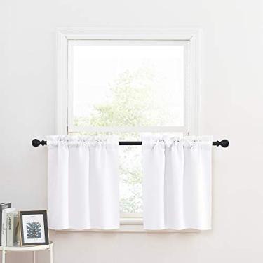 Imagem de Cortinas de janela escurecidas – bolso duplo ajustável com haste 50% blackout camadas de tratamento de janela curta para cozinha/café/banheiro, branco puro, 2 painéis, 74 x 61 cm 4 cm