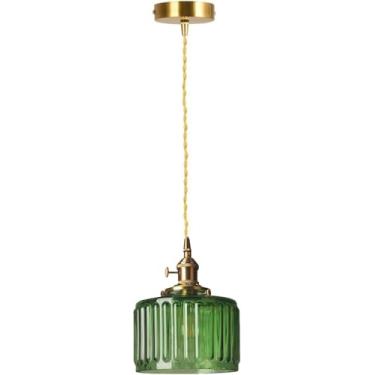 Imagem de Luminária Pendente De Vidro Transparente De 170 Mm, Luminária Suspensa De Latão E Vidro Com Interruptor Liga/desliga, Luminária De Teto Para Cabeceira., Green