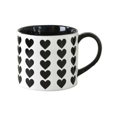 Imagem de Heardbeli Caneca de café com padrão de coração preto, cerâmica branca com interior preto, capacidade de 13,5 FL OZ/400 ml, segura para micro-ondas e lava-louças, design moderno, presente ideal