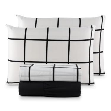 Imagem de Jogo de Lençol Casal Padrão 04 Peças 200 Fios Cama Box Estampado Toque Aveludado Macio(Petit Branco)