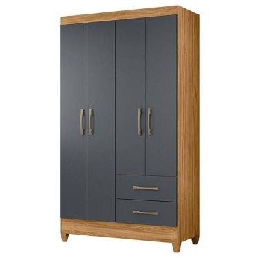 Imagem de Guarda Roupa Solteiro Chile 4 Portas Freijó Cinza - Moval