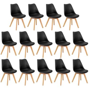 Imagem de Conjunto 14 Cadeiras De Jantar Eames Wood Leda Design Estofada - Preto