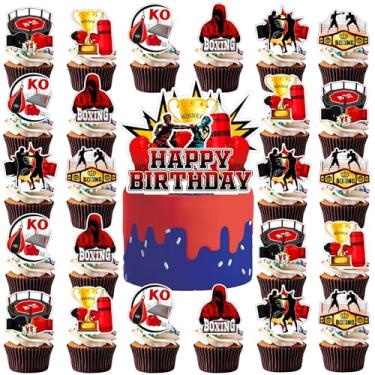 Imagem de Boxing Cake Topper - Wrestling Birthday Decorations Fight Sports Cupcake Toppers Boxing Party Decorations Boxing Match Party Baby Shower