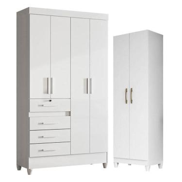 Imagem de Guarda Roupa Infantil Sobral E Armário Multiuso New íris Branco Brilho - Moval