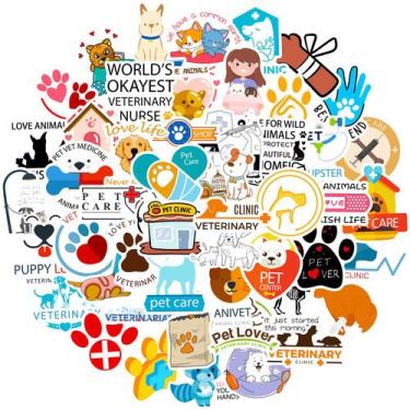 Imagem de Pacote de adesivos com tema veterinário, 50 unidades de vinil impermeá