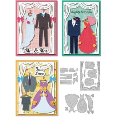Imagem de DELORIGIN Matrizes de corte de roupas de casamento para noiva e noivo para fazer cartões, estêncil, aço carbono, corte, cartão, scrapbook, molde de gravação em relevo, matrizes para álbum de cartões