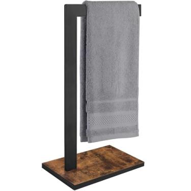 Imagem de BCOZLUX Suporte de toalha de mão para banheiro, suporte de toalha de mão com base de madeira, toalheiro de mão em forma de L, altura de 41 cm para bancada, balcão de cozinha, (base quadrada marrom