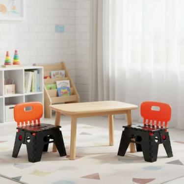 Imagem de Banquinho Banqueta Infantil Dobrável Portátil C/Encosto Plástico Preto/Laranja Suporta até 100kg Design Ergonômico com Alça Para Uso Doméstico e Profissional
