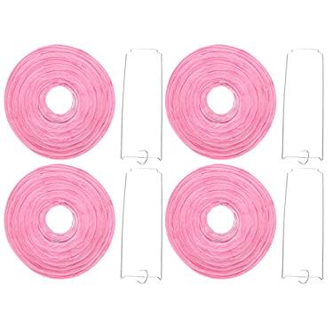 Imagem de Lanterna de papel redonda rosa feita à mão decoração suspensa com estrutura de suporte de metal montagem DIY para decorações de casamento de festas de fim de ano 19 x 20,3 cm 4