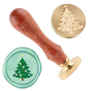 Imagem de Selo de cera de Natal Carimbo de selagem de árvore de Natal latão e uma alça de madeira carimbos cabeça para cartões de natal convites de festa carta envelope cartões de felicitações presentes