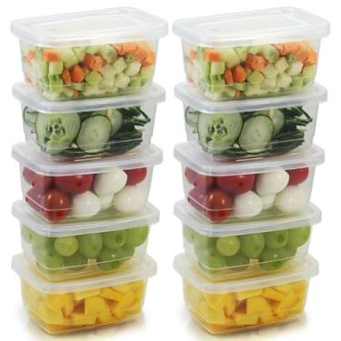 Imagem de Conjunto 10 Potes Plásticos Pequenos Retangulares, Transparente, 260ml, Livre de BPA, Próprio para Micro-ondas, Freezer e Lava-Louças, 11x10x7,5cm, Premium, Felix Magazine