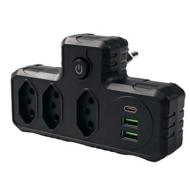 Imagem de Torre de Tomada, Tomada Elétrica Vertical Extensão 2500w com Botão Liga/Desliga(Conector 6 em 1 - PRETO)