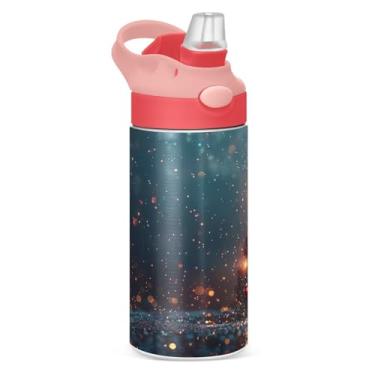 Imagem de YETTASBIN Garrafa de água de árvore de Natal para crianças, 340 g, à prova de vazamento, parede dupla, isolada, copo de viagem com tampa de canudo para meninas, meninos e crianças