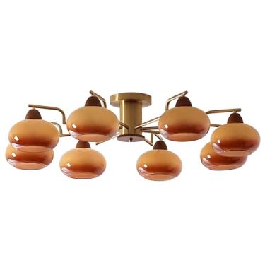 Imagem de Lustre Sputnik com 8 Globos de Vidro Dourados, Luminária de Teto Estilo Meados do Século XX, Semi-Embutida, para Corredor e Quarto