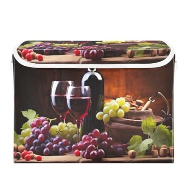 Imagem de Wassud Cestos de armazenamento dobráveis com tampas, uvas e vinho, cestas organizadoras de tecido dobráveis para armário, casa e decoração sazonal 41,5 x 32,5 x 39,5 x 29,5 cm