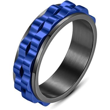 Imagem de Lumkou Anel giratório de 6 mm de largura – Anel de ansiedade entrelaçado de aço inoxidável para homens e mulheres – Anel giratório legal, Aço inoxidável, aço inoxidável