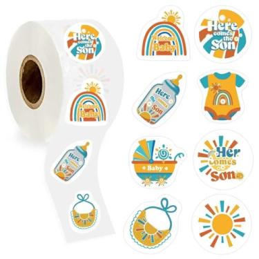 Imagem de 1000 peças de adesivos Comes The Son em 1 rolo para chá de bebê para lembrancinhas, adesivos de sol perfeitos para decoração de festa e aniversário - 4 x 4 cm