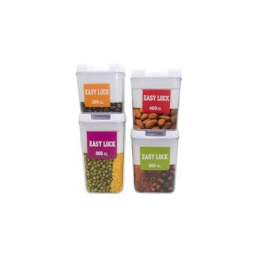 Imagem de Conjunto 3 Potes Herméticos Retangulares, Polipropileno Transparente com Branco, 50ml 150ml 350ml, Travas Laterais, Empilháveis, para Conservação de Alimentos