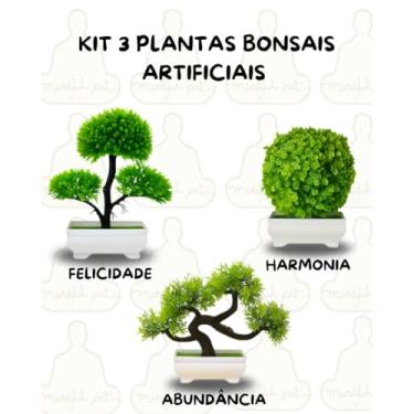 Imagem de Genérico, Kit 3 Plantas Bonsais Artificiais – Toque Natural em Vaso Retangular Moderno