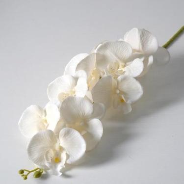 Imagem de Flores artificiais – Orquídea branca de seda, arranjos florais falsos para casa, banheiro, escritório, mesa, centro de mesa, prateleira, decoração de casamentos